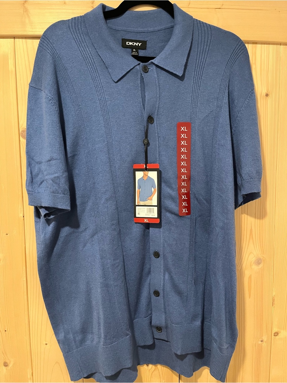 DKNY Knit Men’s Short-Sleeve Button-Front Shirt Light Blue XL NWT